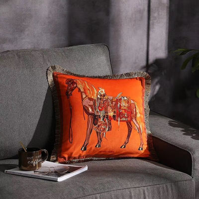 Sofá tecido tampa adornado de linho branco Sofa Pillow do coxim da borla