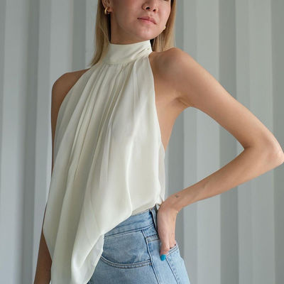 Mulher pura chiffon de suspensão da blusa da cor de Dewback do pescoço da temperamento
