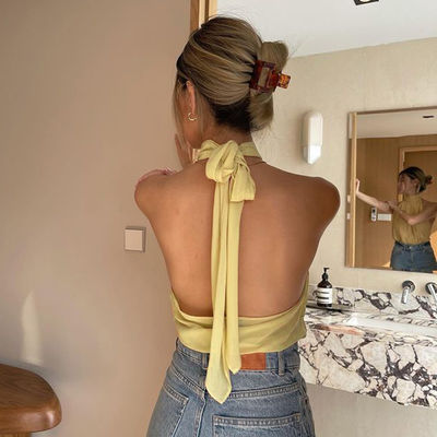 Mulher pura chiffon de suspensão da blusa da cor de Dewback do pescoço da temperamento