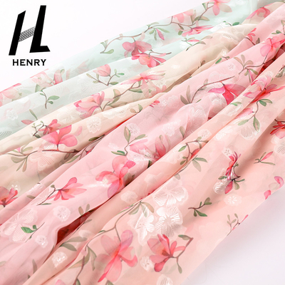 Poliésteres chiffon tecidos da luz da tela do tule do estilo textura macia fresca pequena florais para o vestido